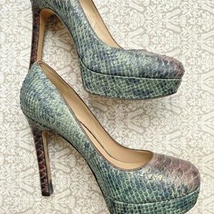 Joan & David Daquella Snake Skin Purple Blue Leather Stiletto Platform Pumps 7.5